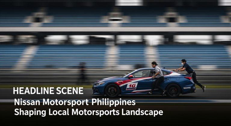 Nissan race car and team on a Philippine circuit during a motorsport event