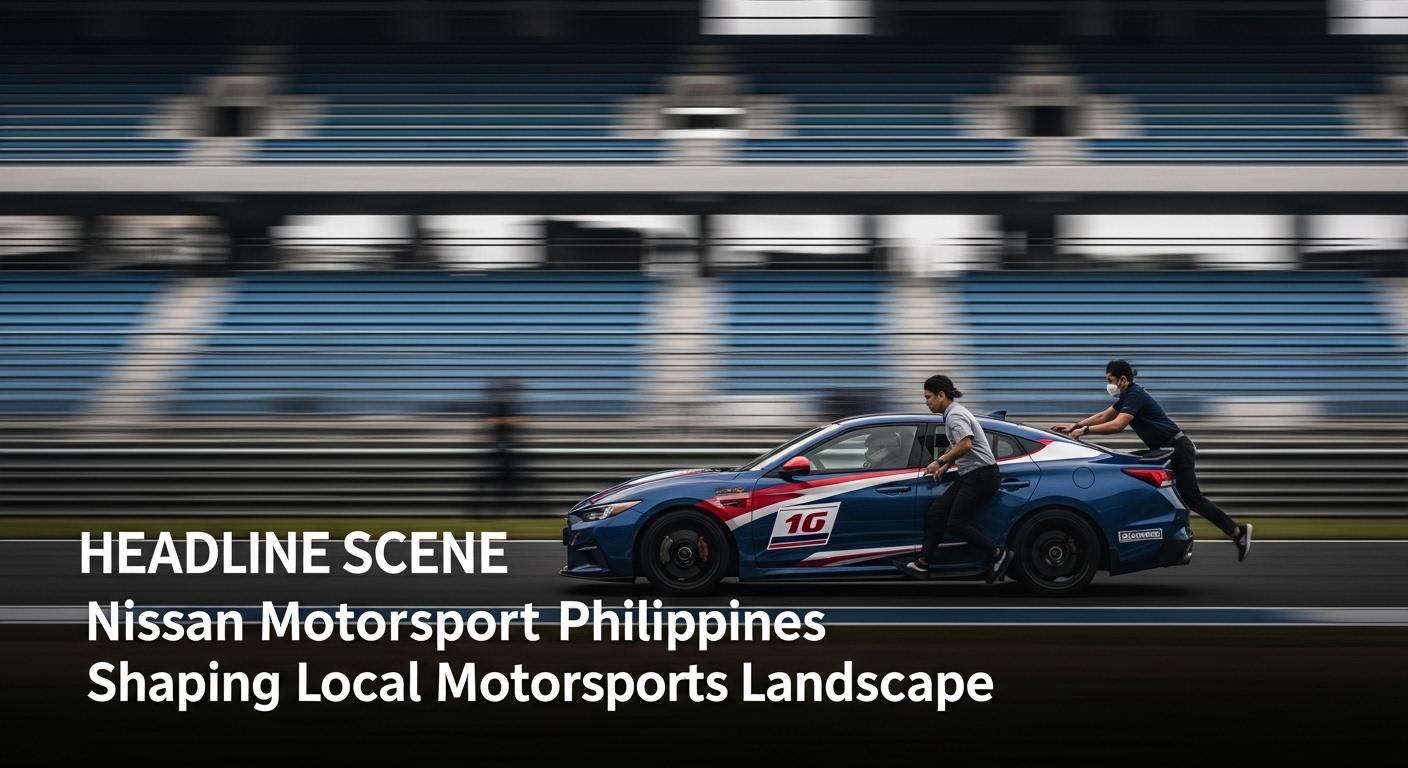 Nissan race car and team on a Philippine circuit during a motorsport event