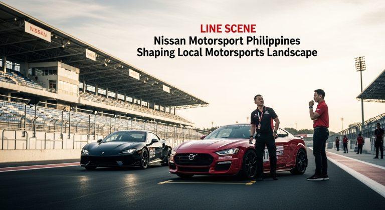 Nissan race car and team on a Philippine circuit during a motorsport event