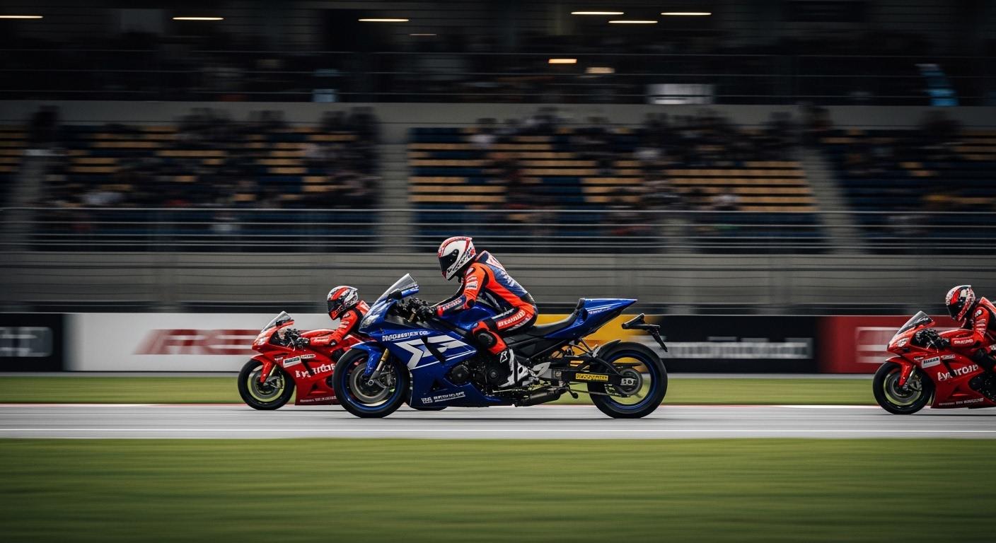 Philippines motorsport scene at a circuit with cars, teams, and data overlays during a race evening.