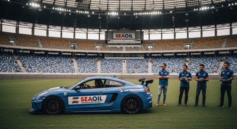 Philippine race track scene featuring a Tamaraw car with Seaoil branding