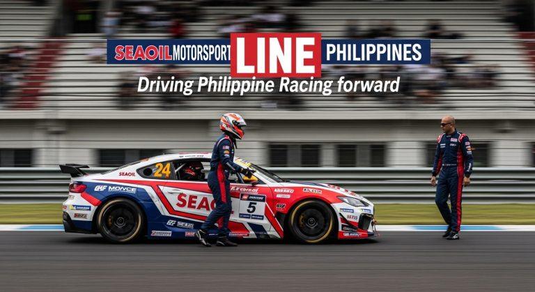Racing cars on a Philippine circuit with Seaoil branding during a motorsport event