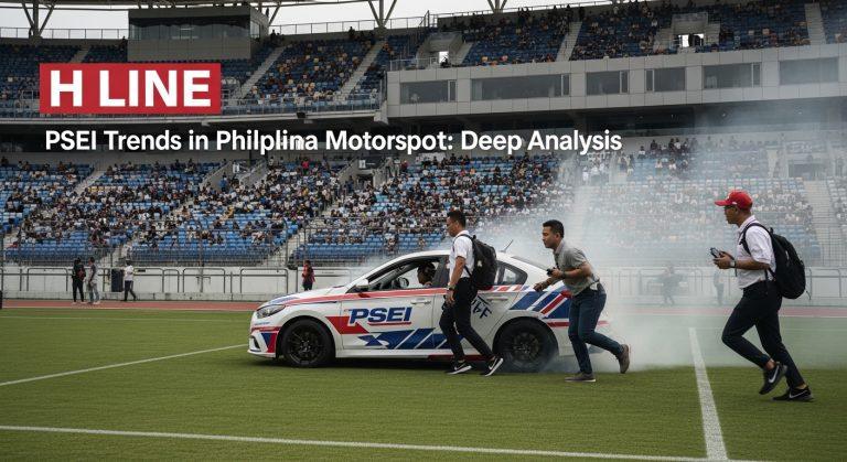 Stock market chart over a Philippine motorsport track showing PSEi trends.
