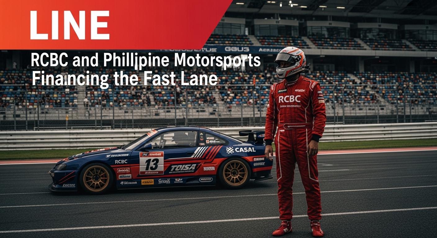 RCBC-branded banners at a Philippine motorsport event pit area.