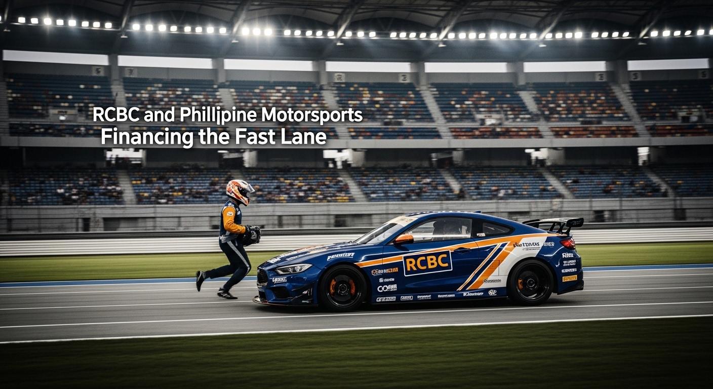 RCBC-branded banners at a Philippine motorsport event pit area.