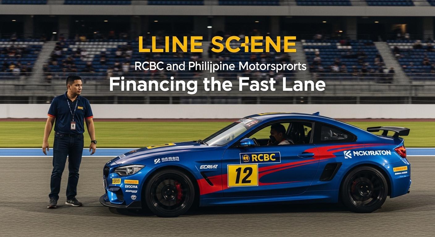 RCBC-branded banners at a Philippine motorsport event pit area.