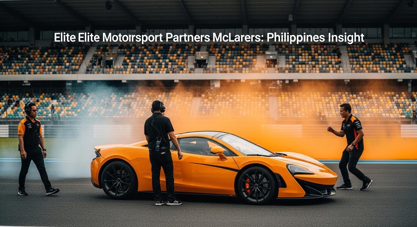 McLaren-branded race car with a young driver on a race track, featuring Elite Motorsport Partners branding and subtle Ph