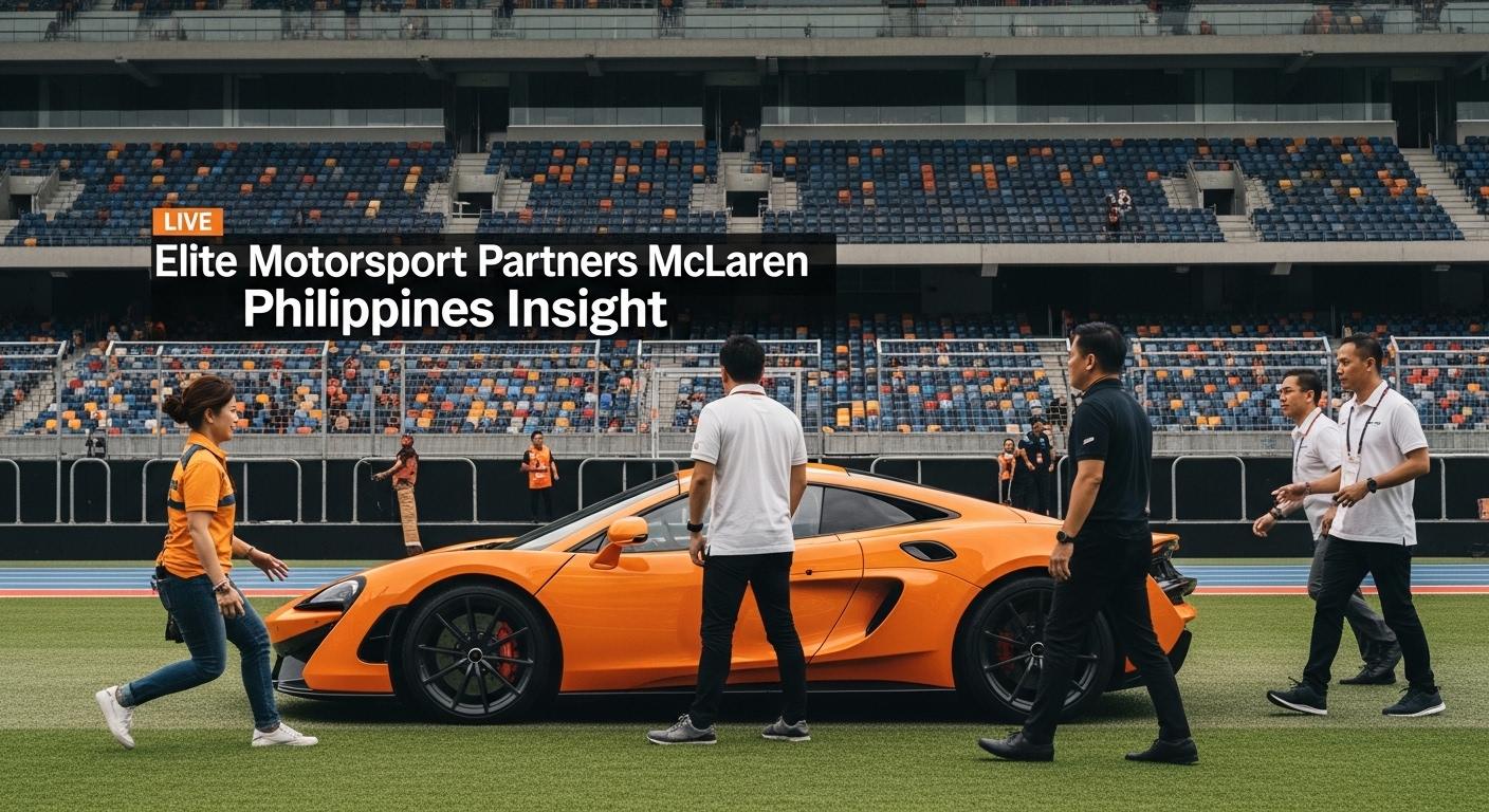 McLaren-branded race car with a young driver on a race track, featuring Elite Motorsport Partners branding and subtle Ph